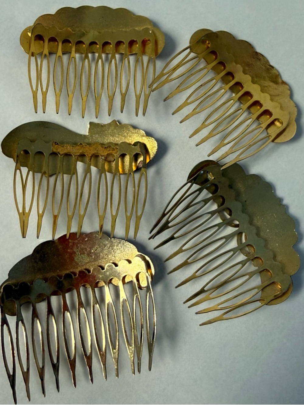 VINTAGE 5 Floral Cloisonné Hair Combs - Picture 2 of 7